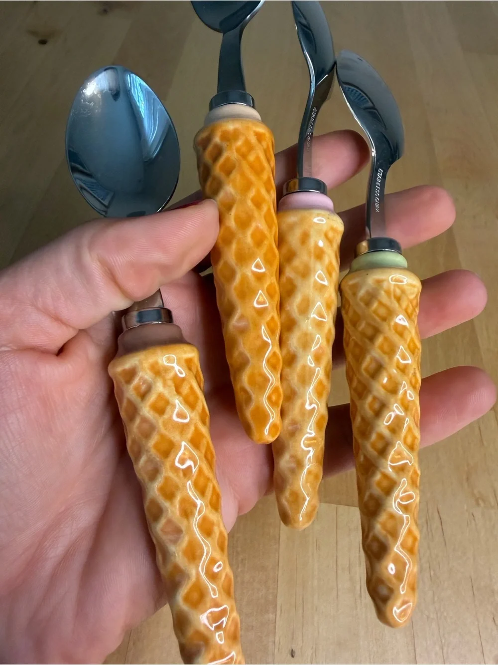 Ice Cream Cone Handle Dessert Spoons - Set of 4
